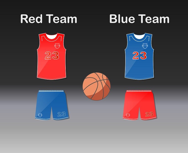 Uniforme de baloncesto equipo rojo y equipo azul